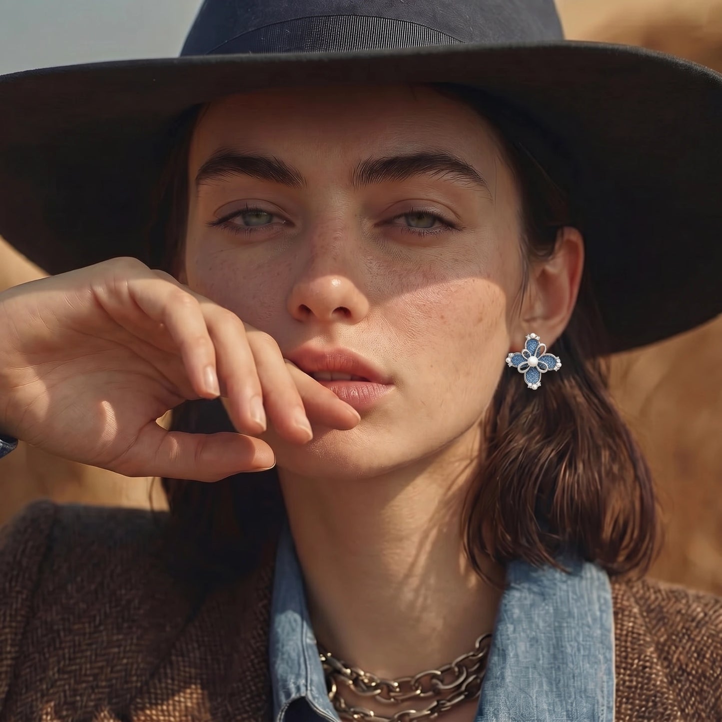 Denim Bloom Studs | Fayvora